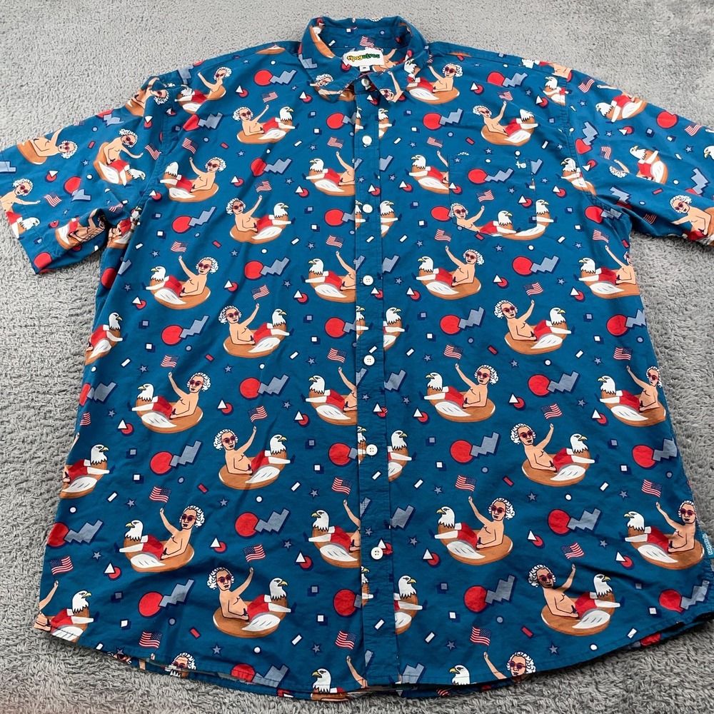 Tipsy Elves Shirt Mens 4XL Blue George Washington USA All Over Print Flag Fun - Picture 2 of 10